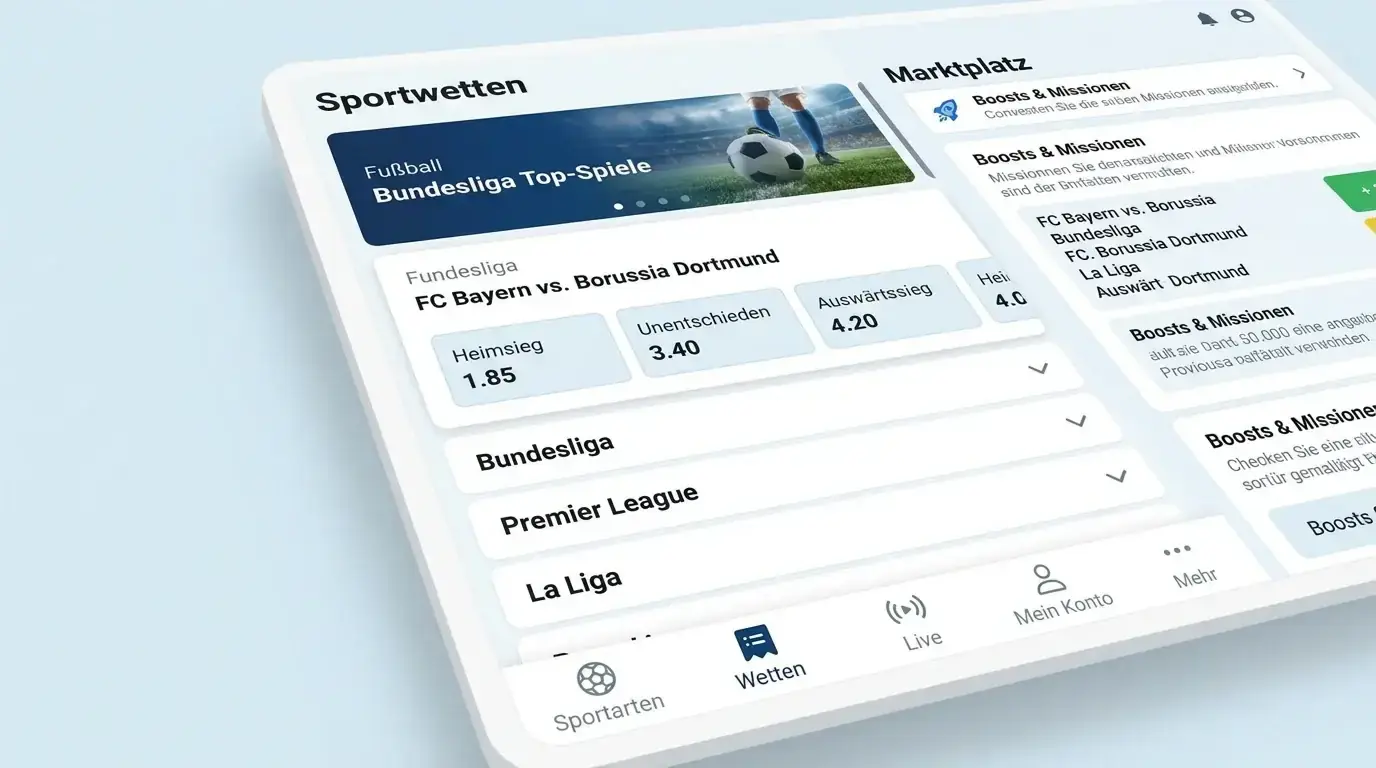 Mobile Benutzeroberfläche einer Boxwetten-App – intuitive Navigation für Sportwetter